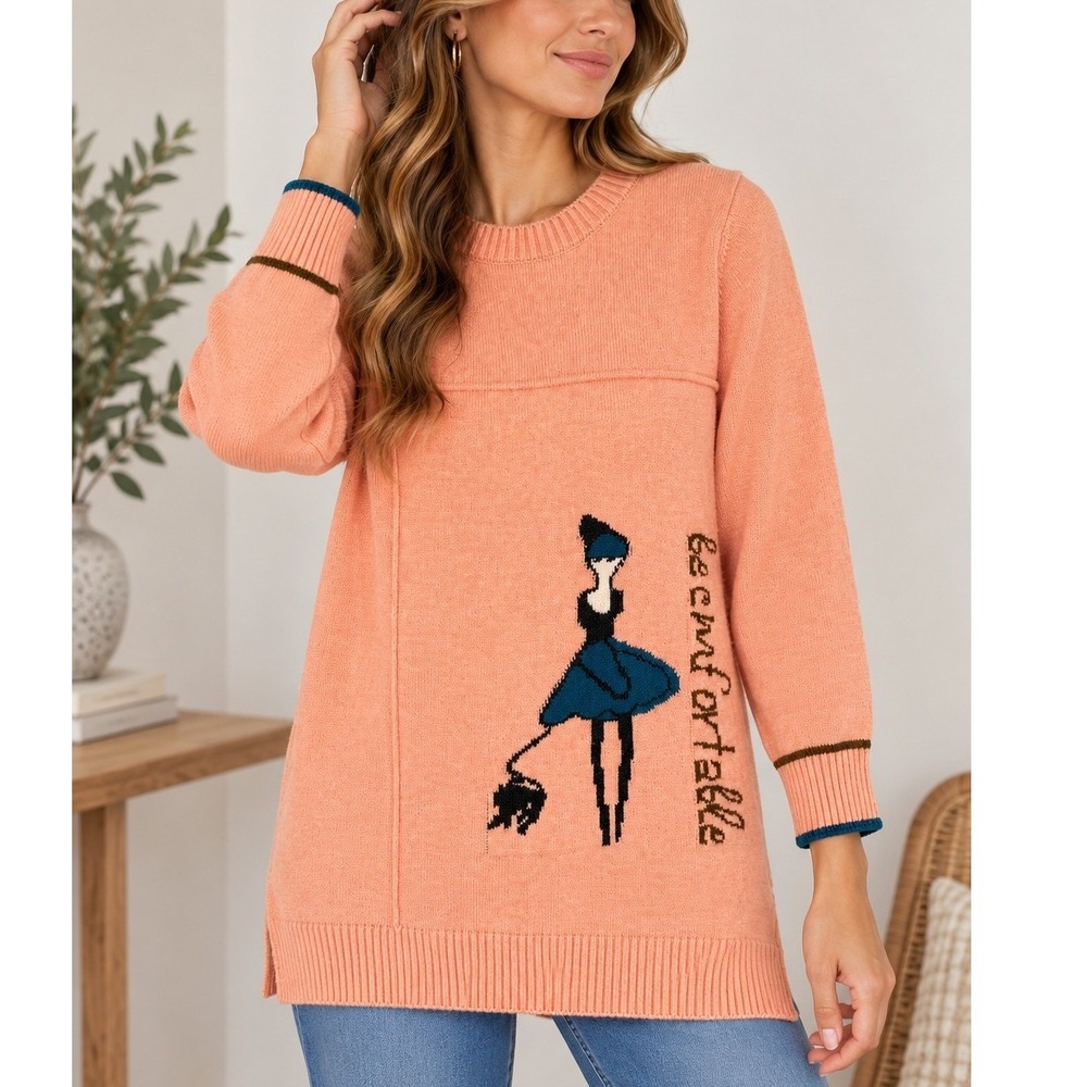 Anivee f. Premium Tunic Sweater OS Pink Be Comfortable Graphic Poodle Dog Quirky